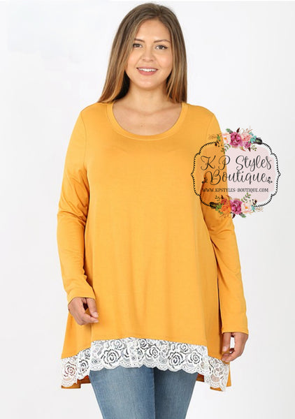 Swayed With Lace Mustard Long Sleeve Top