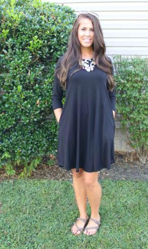 Love Begins Black 3/4 Sleeve Tunic Dress