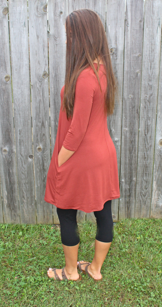 Love Begins Rust 3/4 Sleeve Tunic Dress