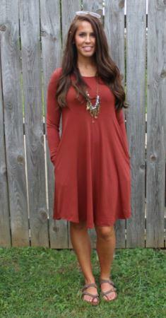 Love Begins Rust 3/4 Sleeve Tunic Dress