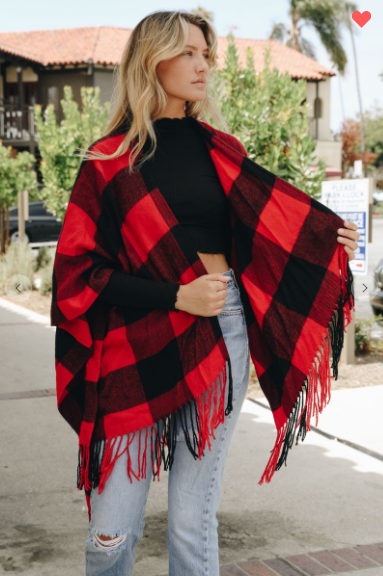 Buffalo Checkers Tassel Poncho