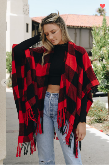 Buffalo Checkers Tassel Poncho