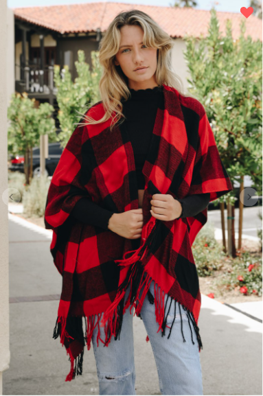 Buffalo Checkers Tassel Poncho