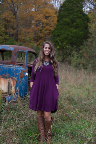 Love Begins Plum 3/4 Sleeve Tunic Dress