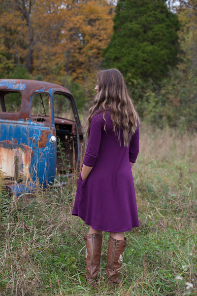 Love Begins Plum 3/4 Sleeve Tunic Dress