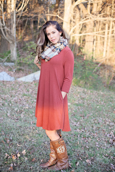 Love Begins Rust 3/4 Sleeve Tunic Dress