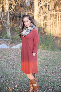 Love Begins Rust 3/4 Sleeve Tunic Dress