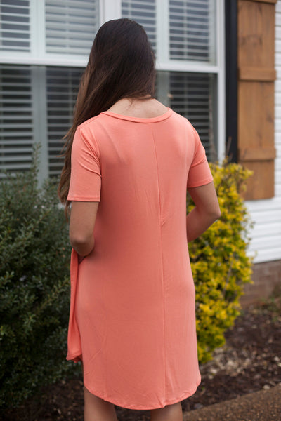 Tried & True Deep Coral Vneck Tunic Dress