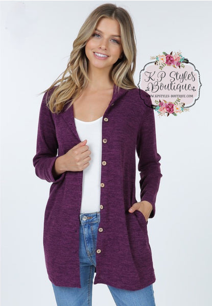 Bonfire Kinda Night Eggplant Hooded Cardigan