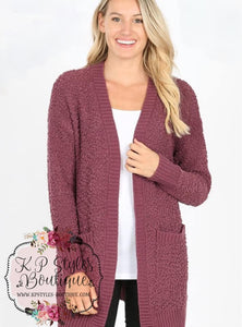 Crushin' on Ya Eggplant Popcorn Cardigan