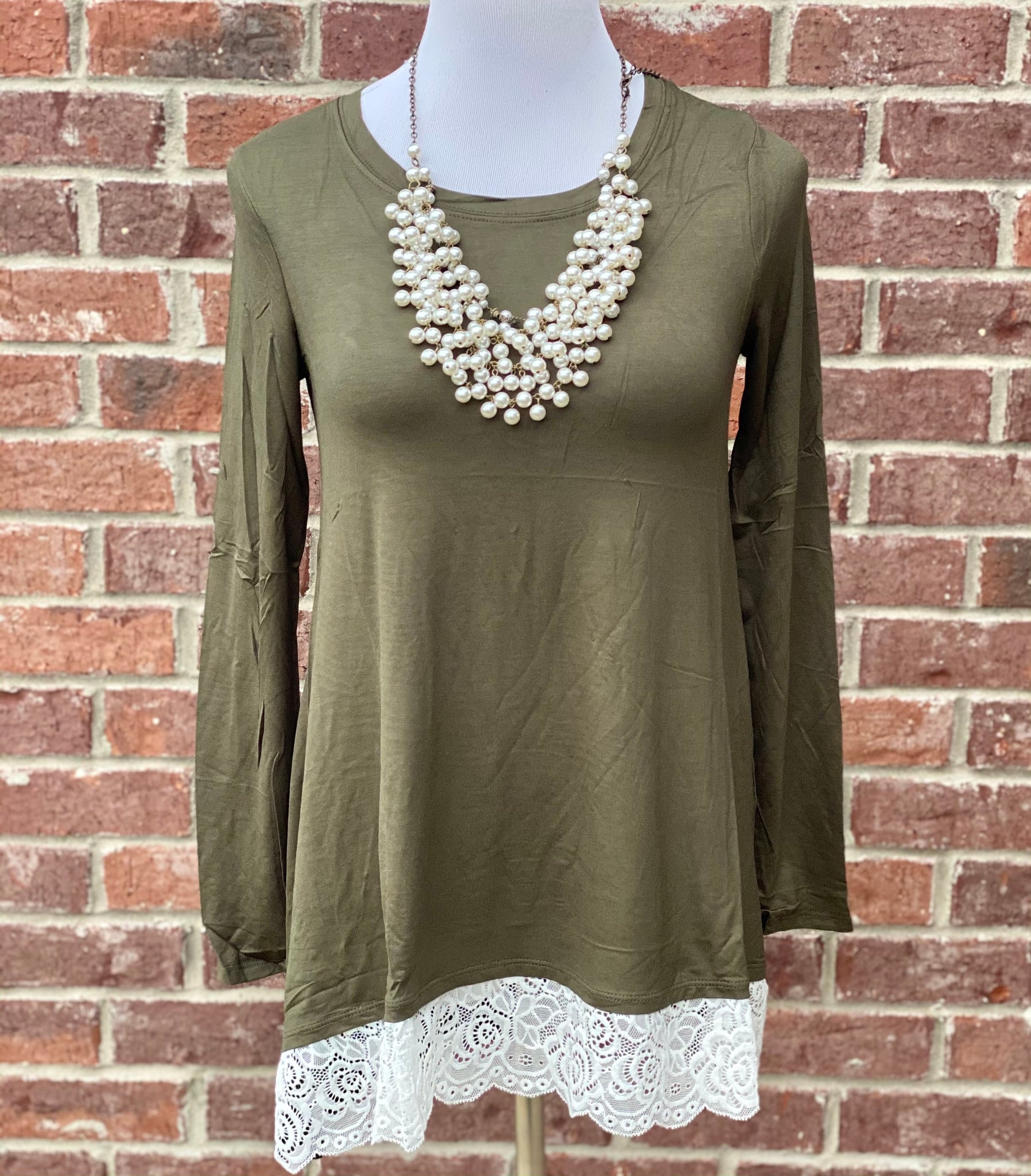Swayed With Lace Dark Olive Long Sleeve Top
