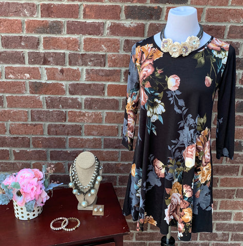 Blessed By You Black Floral Tunic Dress