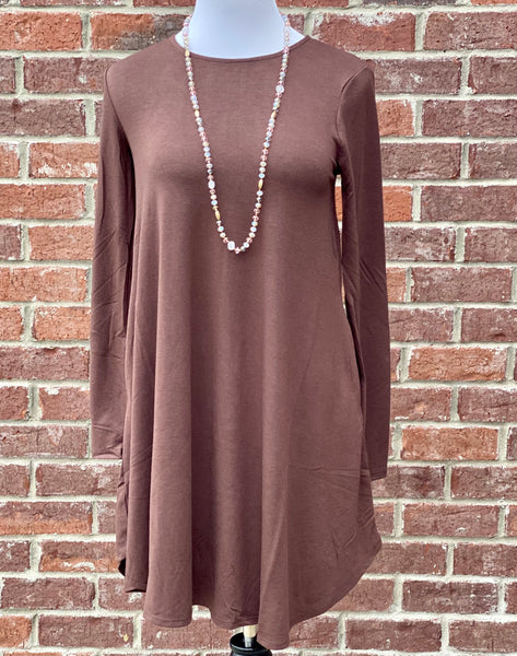 Simple Style Brown Long Sleeve Tunic Dress