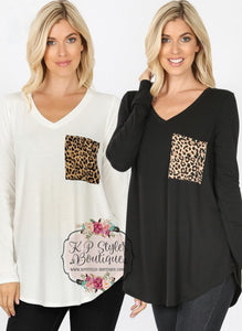 Touch of Leopard Black Long Sleeve Pocket Tunic