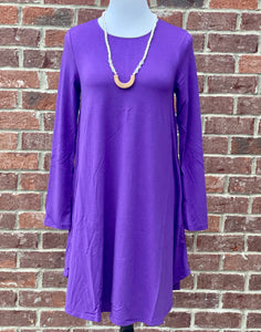 Simple Style Purple Long Sleeve Tunic Dress