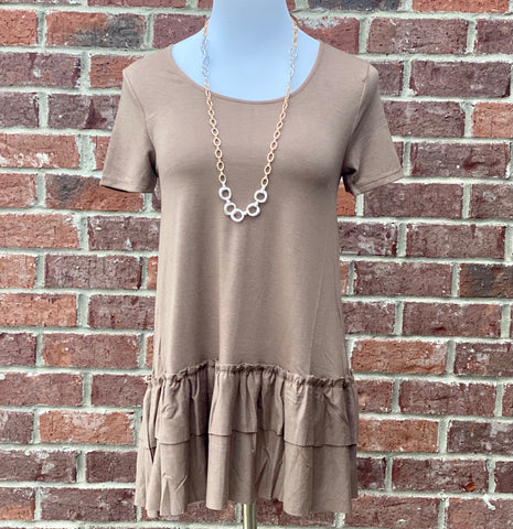 Turn To You Mocha Ruffle Tee