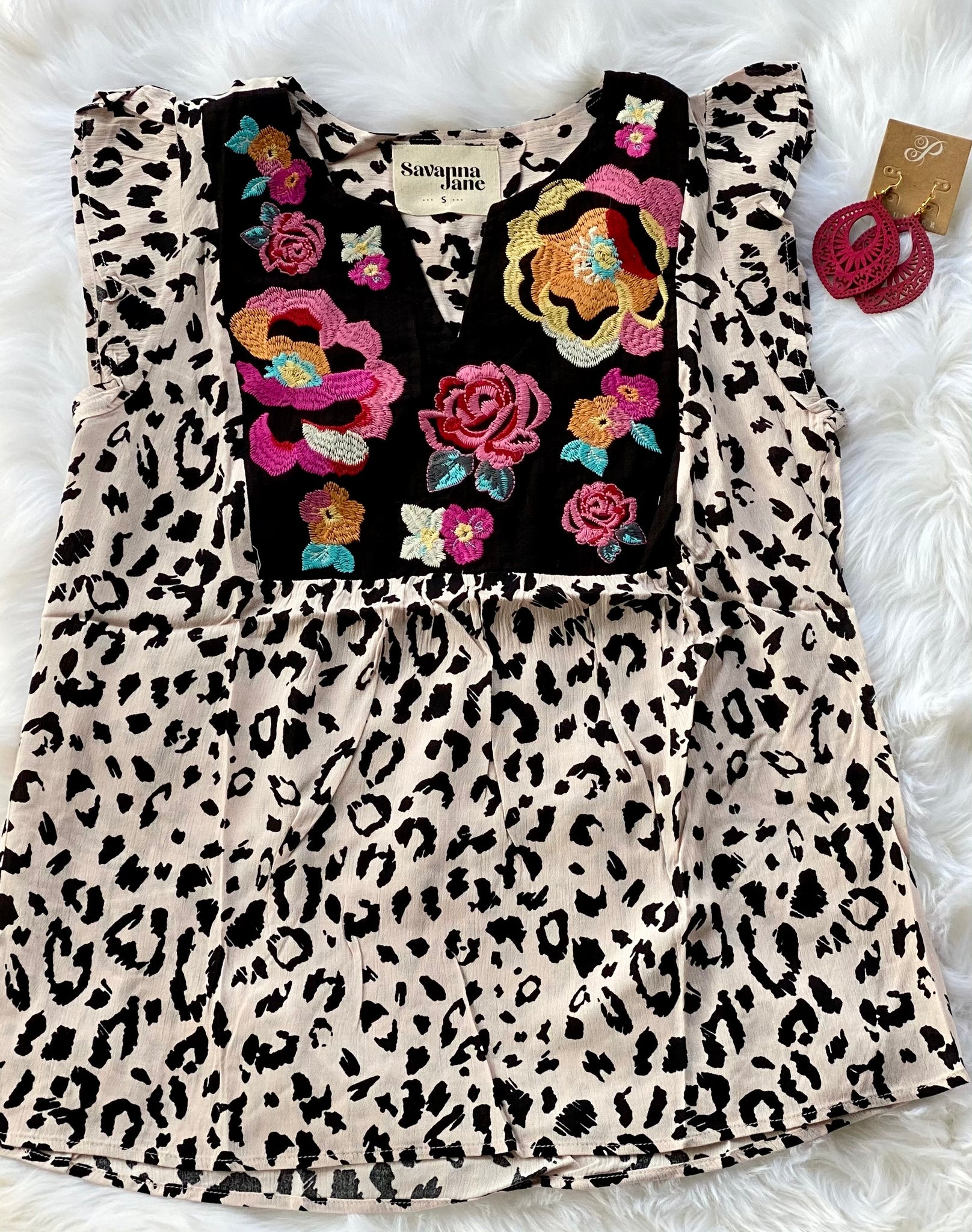 Floral Leopard Embroidered Top – K P Styles Boutique