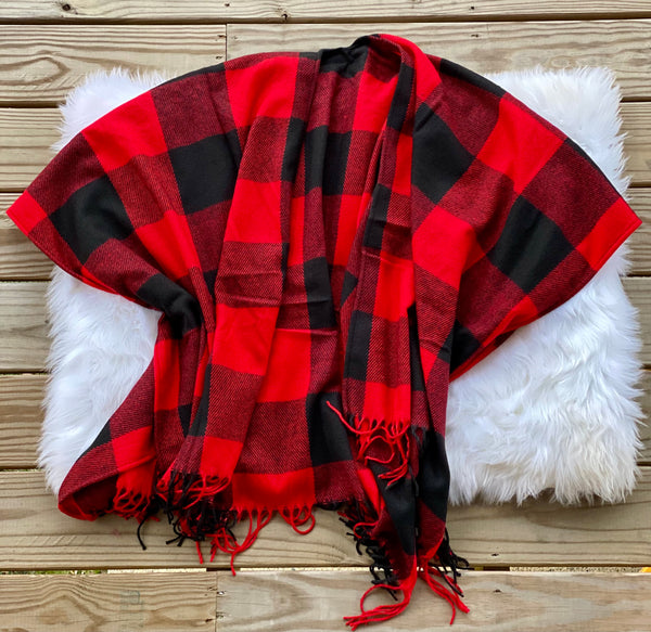 Buffalo Checkers Tassel Poncho