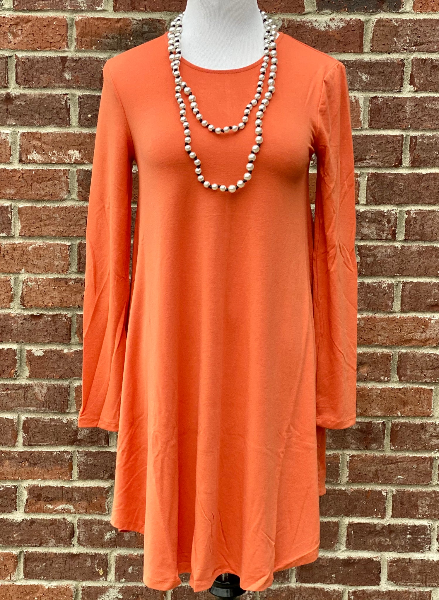 Simple Style Copper Long Sleeve Tunic Dress