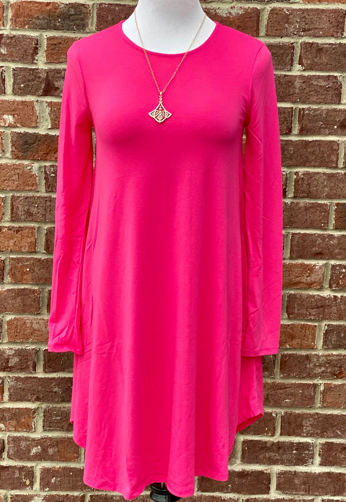 Simple Style Fuchsia Long Sleeve Tunic Dress