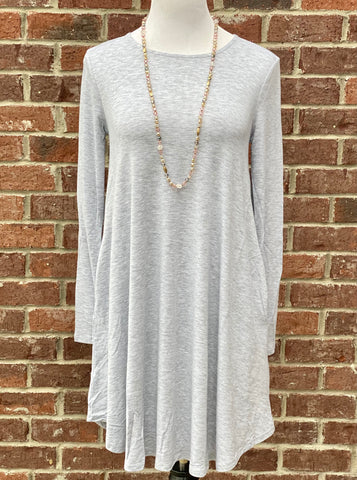 Simple Style Heather Grey Long Sleeve Tunic Dress