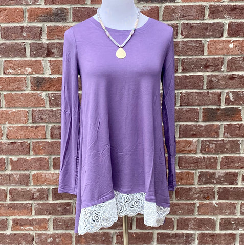 Swayed With Lace Lilac Long Sleeve Top