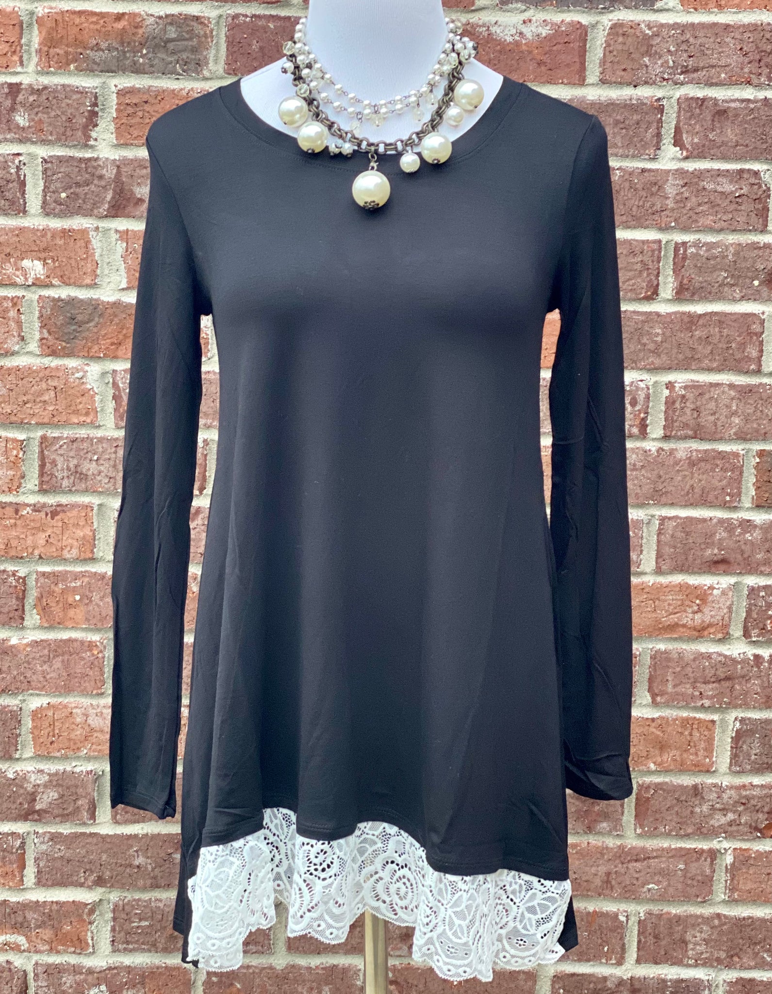 Swayed With Lace Black Long Sleeve Top
