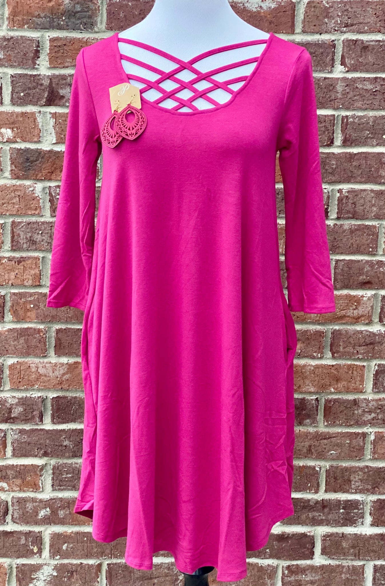 Old Tricks Magenta Lattice Tunic with Pockets