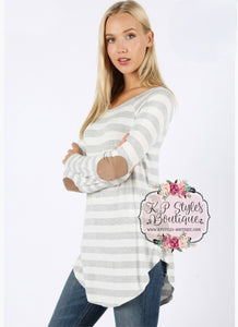 Between The Lines Heather Gray Striped Top