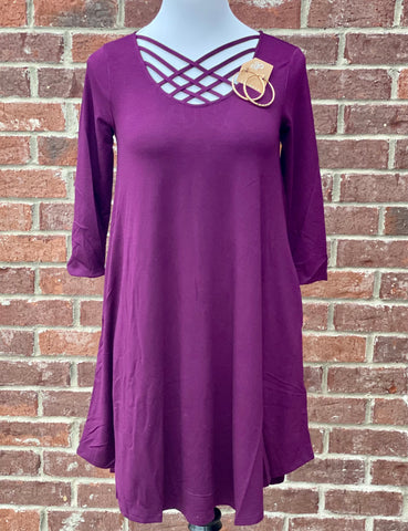 Old Tricks Dark Plum Lattice Tunic with Pockets