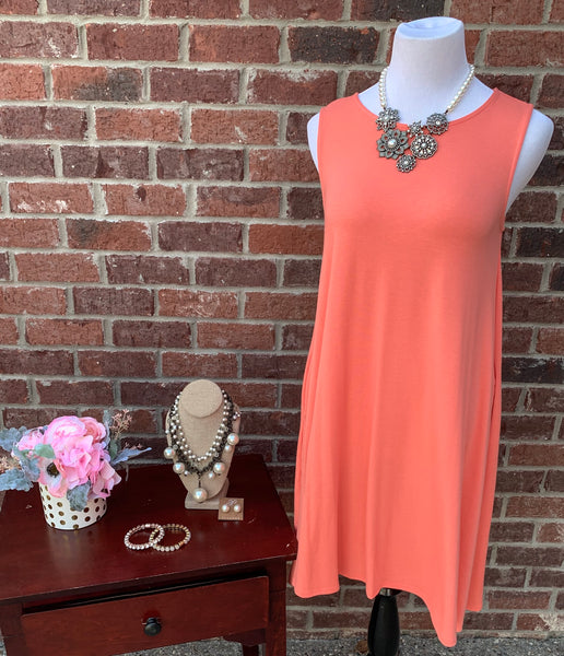 Swing Along Coral Sleeveless Dress