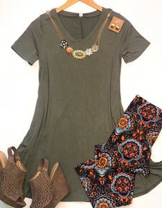 Tried & True Light Olive Vneck Tunic Dress